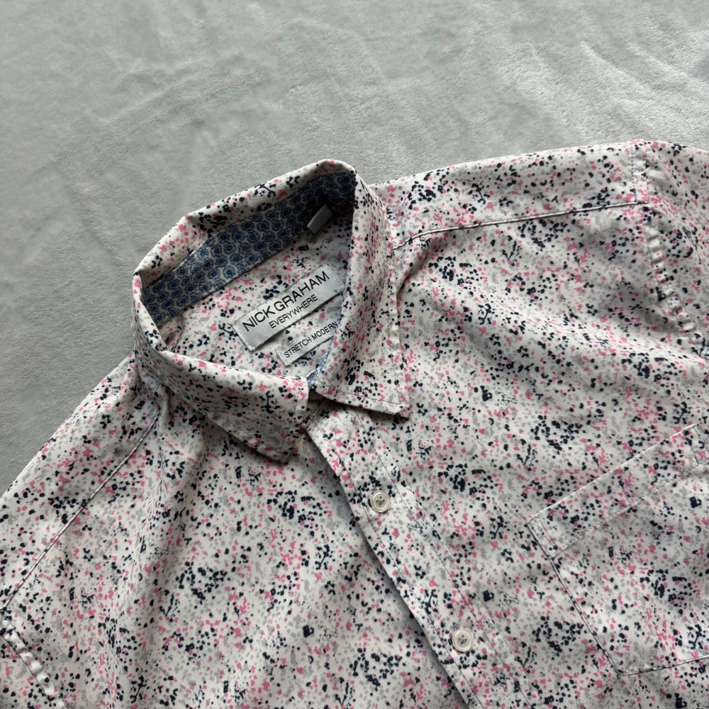 Nick Graham Button Down Mens M White Pink Navy Everywhere Stretch Modern Shirt